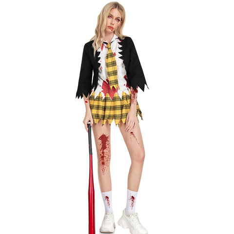 Erwachsene weibliche Zombie-Blut-Horror-Campus-Kleid-Kostüme
