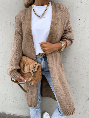 Loose-fitting Solid Color Long Sleeves Knitted Coats