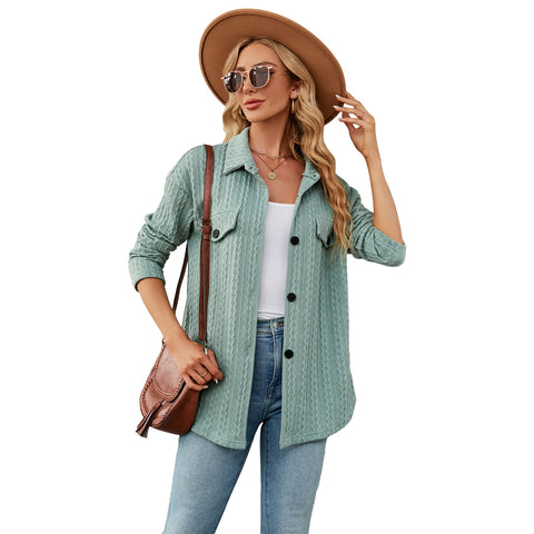 Women's Shirt Three-dimensional Jacquard Long-sleeved Single-breasted Baggy Knitwear