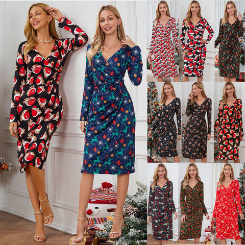 Women's Christmas Printed Dress Slimming Slim Fit Dresses