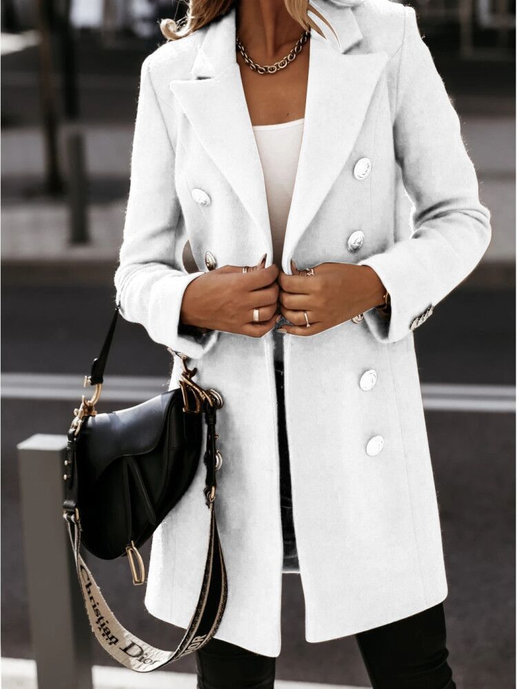 Women's Long Sleeve Collar Double Breasted Woolen Coats