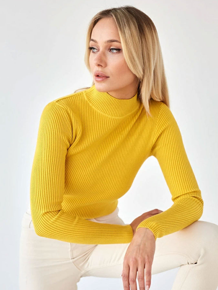 Women's Pure Color Half Collar Slim Knit Sweaters
