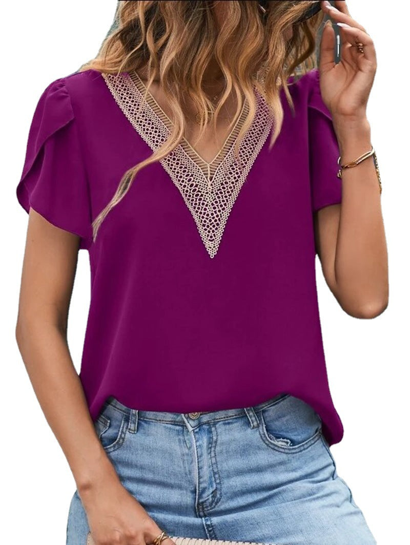 Women's Lace Casual Solid Color Shirt Blouses