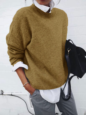 Women's Autumn Long Pullover Solid Color Knitted Sweaters