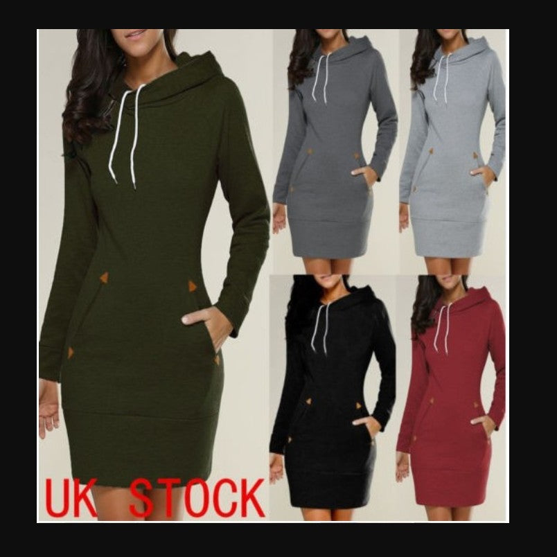 Stylish Hooded Zipper Pullover Mid-length Dress Dresses
