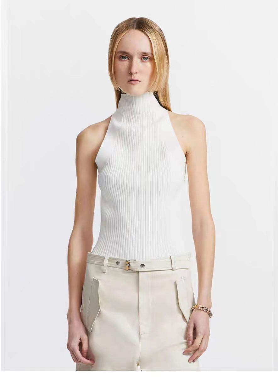 Casual Irregular Sleeveless Twisted Solid Color Knitwear
