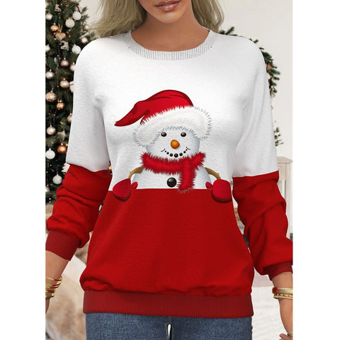 Classic Women's Christmas Printed Raglan T-shirt Blouses