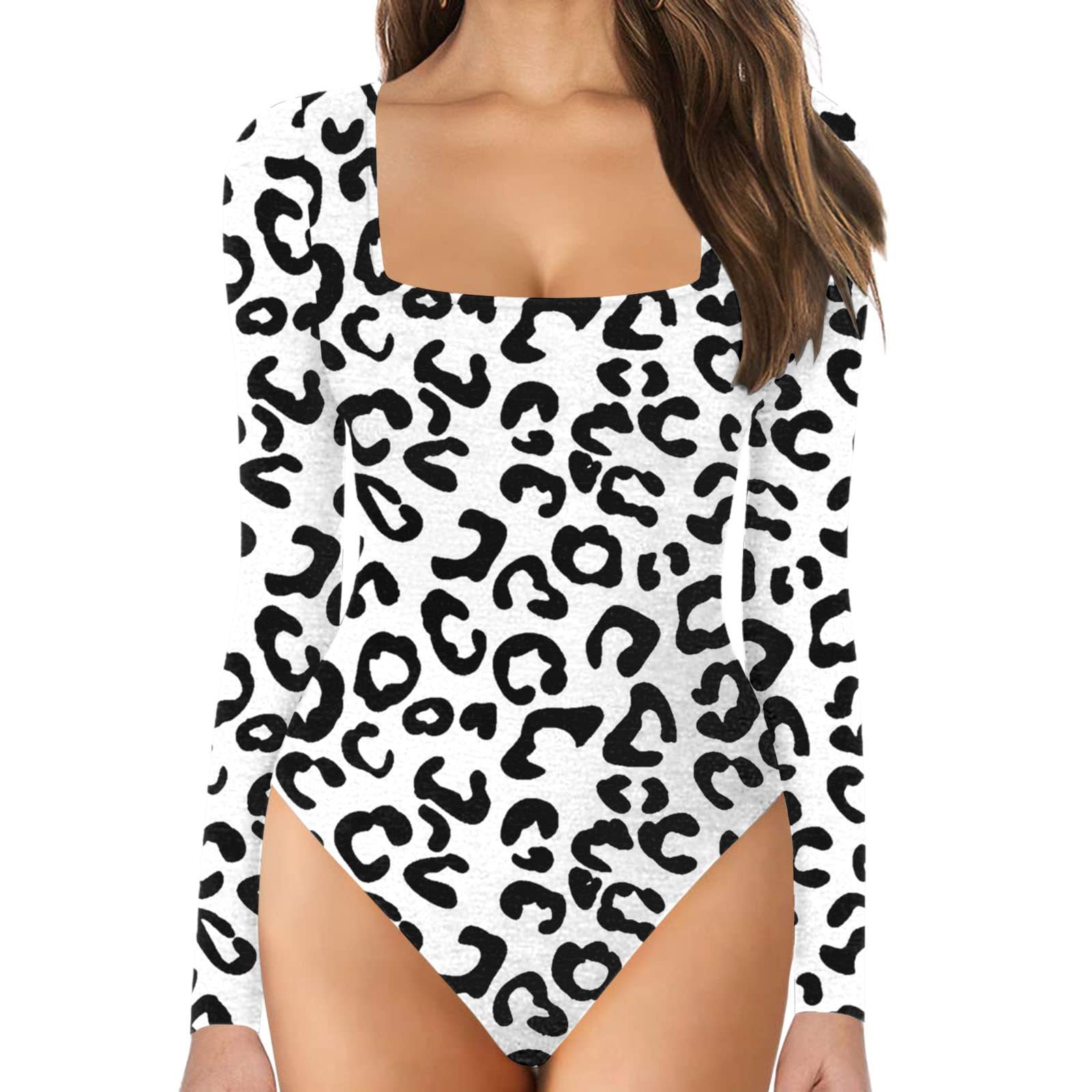 Women's Casual Bottoming Long Sleeve Tight Leopard Jumpsuits