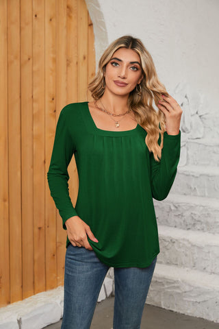 Women's Casual Square Collar Solid Color Pleated Blouses