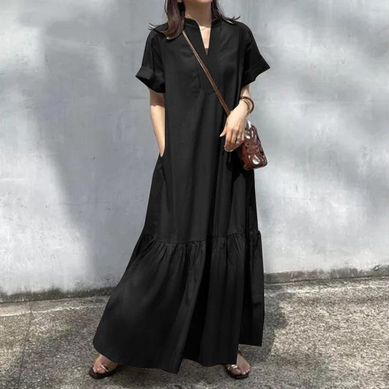 Women's Fashion Wear Stand Collar Sleeve Placket Loose Dresses