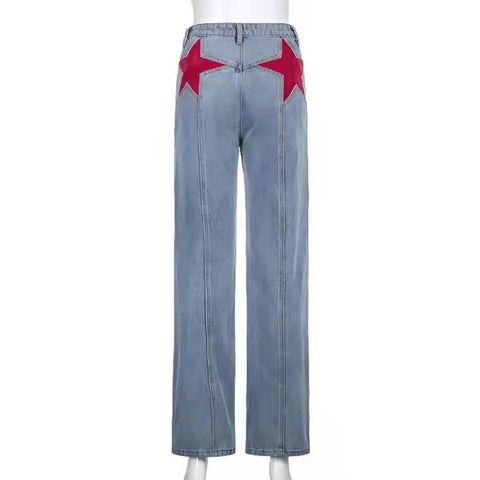 Retro Back Contrast Color Trousers Casual Jeans