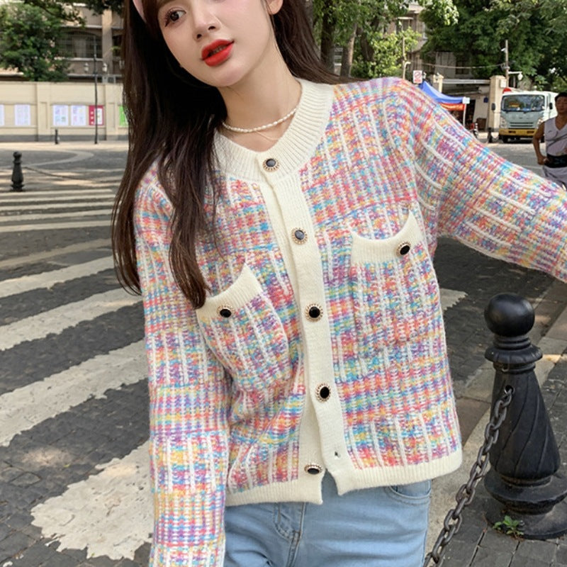 Women's Style Gentle Elegant Classic Rainbow Striped Sweaters