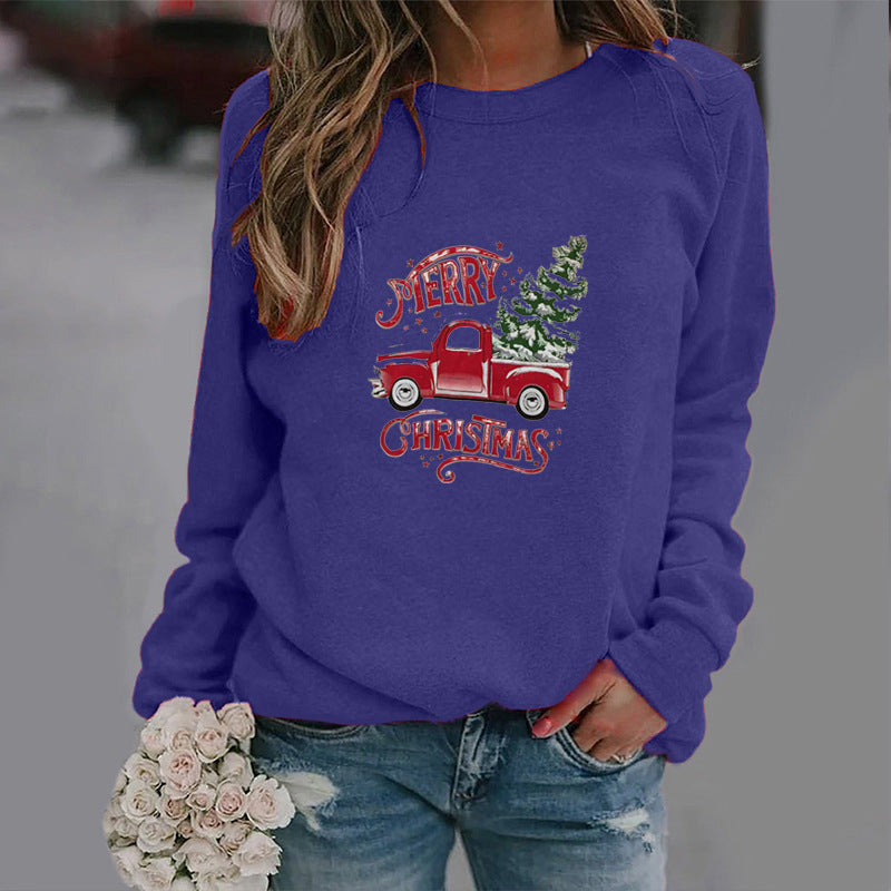 Women's Christmas Long Sleeve Truck Loose Print Sweaters
