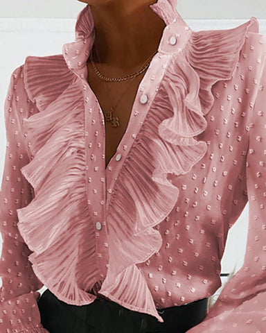 Damen-Sommer-Blusen mit Rüschen, ausgestellten Ärmeln, plissiert