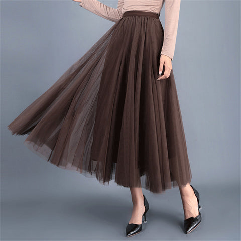 Women's High Waist Pure Color Gauze Pleated Skirts