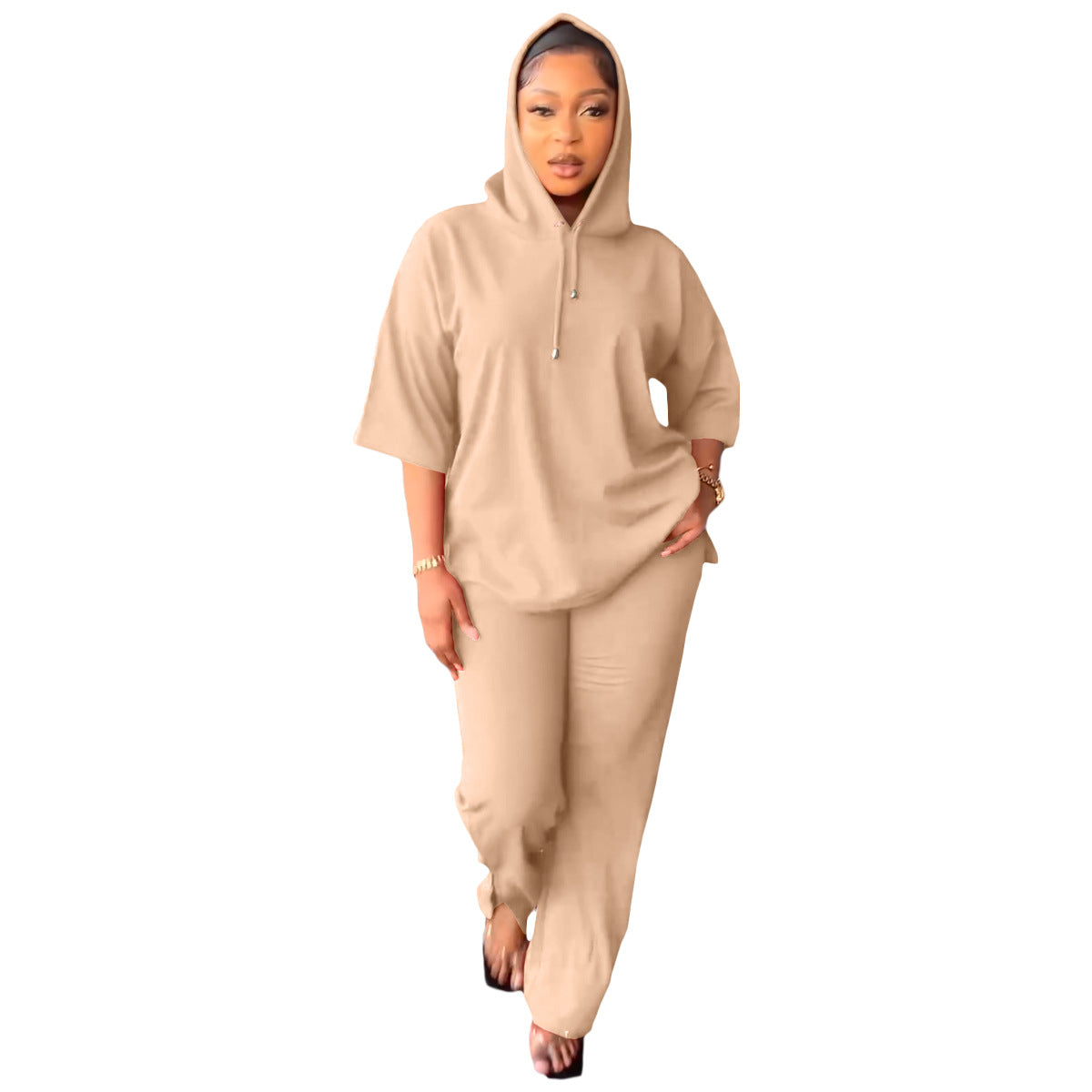 Women's Hooded Three-quarter Sleeve Loose Trousers Casual Sweaters