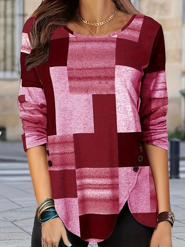 Plaid Casual Round Neck Pullover Long Knitwear