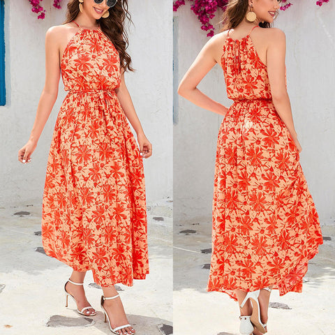 Summer Halter Sling Rayon Printed Lace Dresses