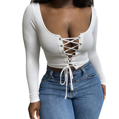 Women's Color Sexy Long-sleeved T-shirt Rib Bottoming Knitwear