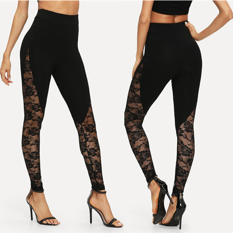 Sexy Hollow Out Lace Stitching Sports Leggings