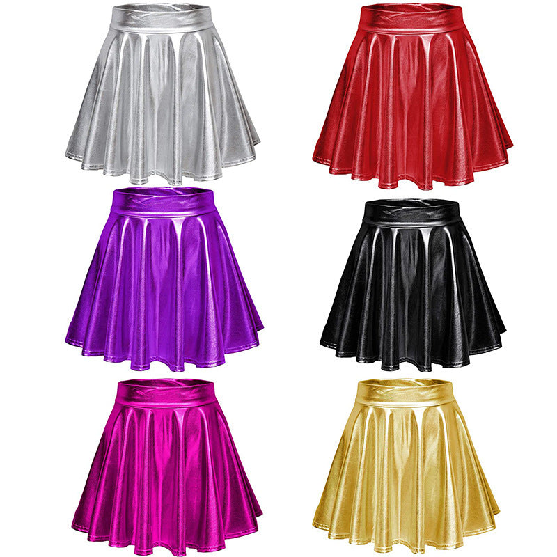 Sexy Performance Stage Leather Glossy Pleated Skirts
