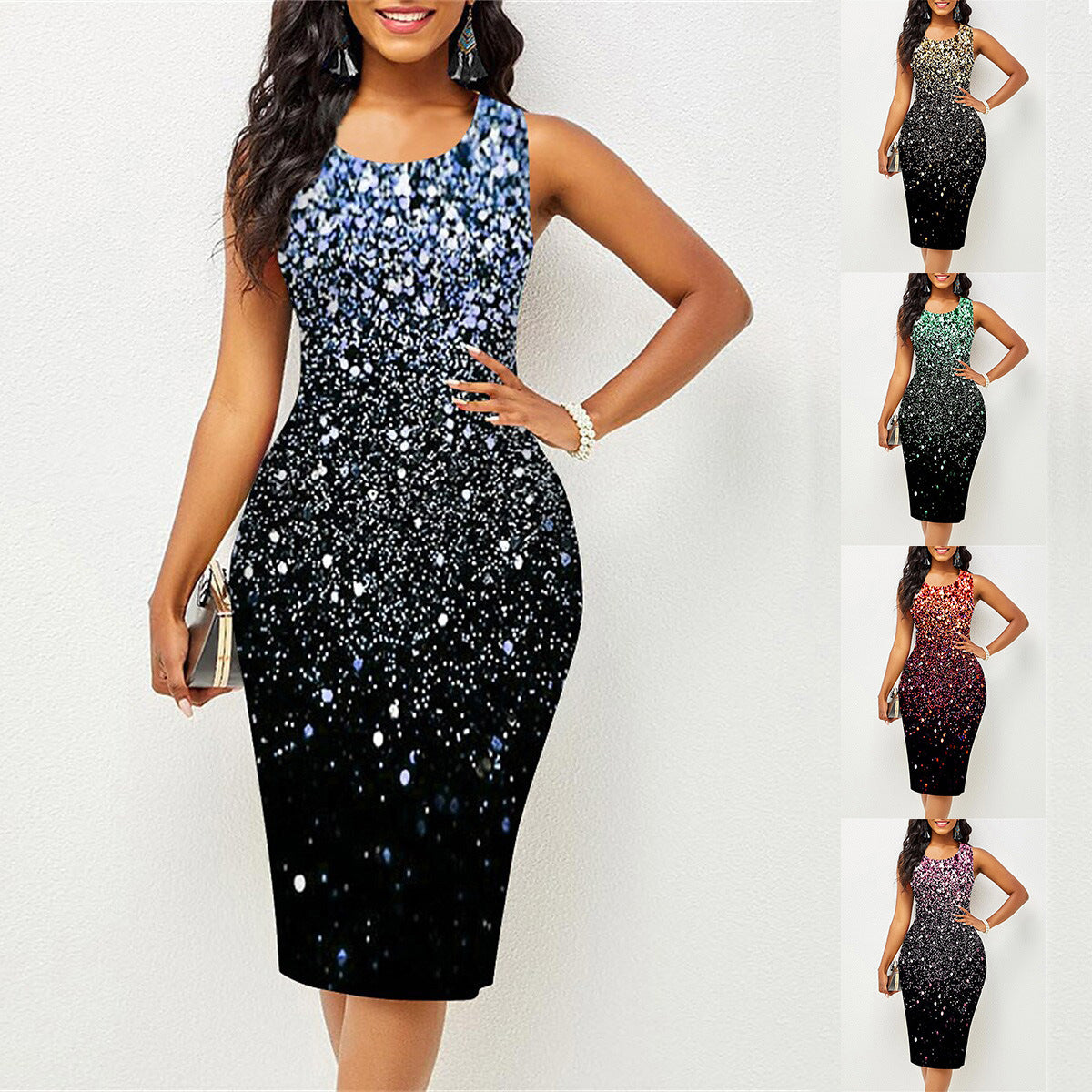 Women's Starry Sky Fashion Print Round Neck Dresses