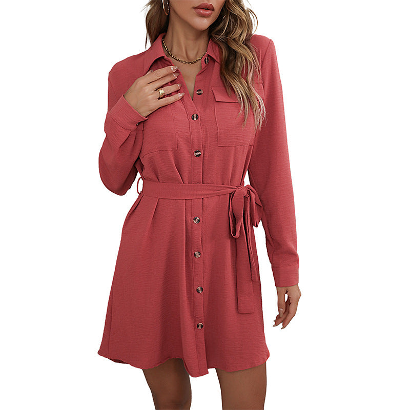 Early Autumn Fashion Dress Long-sleeved Red Lapel Dresses