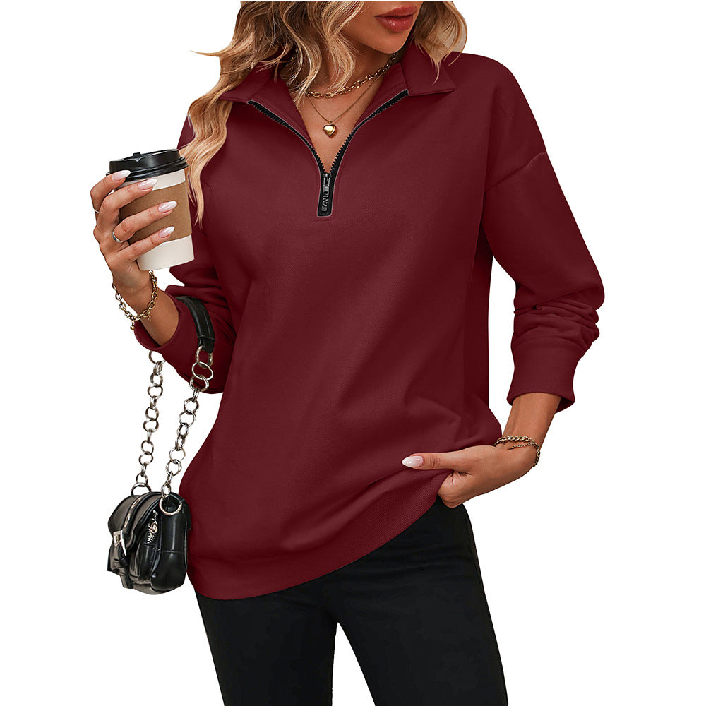 Women's Half Zipper Sweatshirt Fashion Pullover Fleece Sweaters