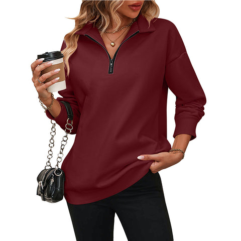 Women's Half Zipper Sweatshirt Fashion Pullover Fleece Sweaters