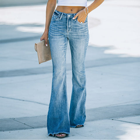 Damen-Jeans mit hoher Taille und leicht ausgestellter Stretch-Waschung