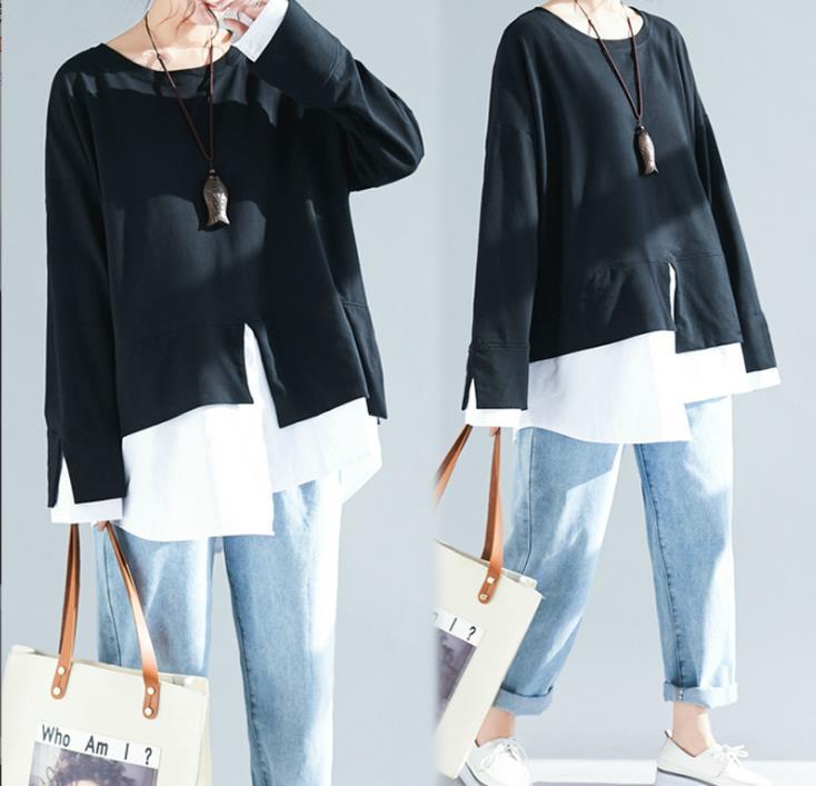 Women's Spring Extra Large Fake Two-piece Korean Style Long Sweaters
