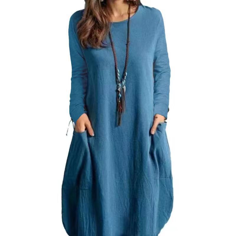 Women's Cotton And Linen Loose Casual Solid Color Dresses