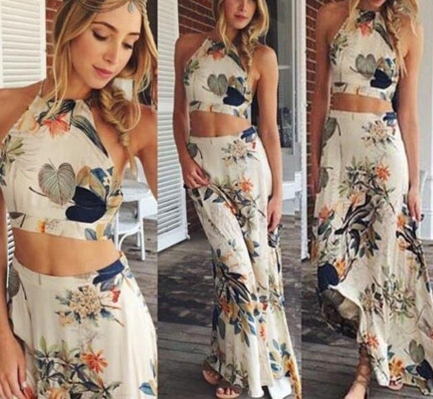 Lace-up Tube Half-length Chest Wrap Printed Two-piece Dresses
