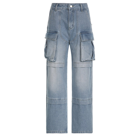 Hipster-Jeans mit symmetrischem Taschenschlitz, lockerer Auswaschung
