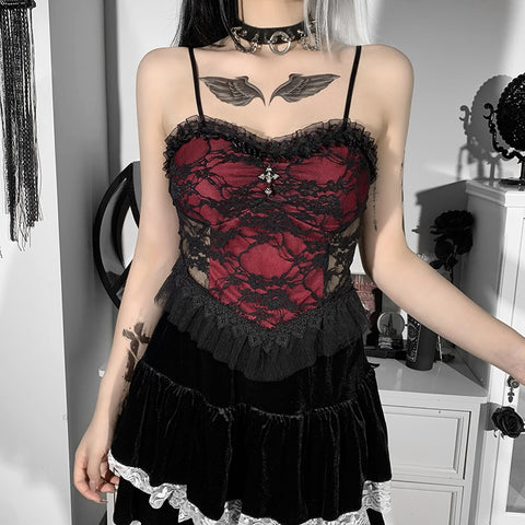 Women's Dark Style Halloween Lace Mesh Camisole Tops