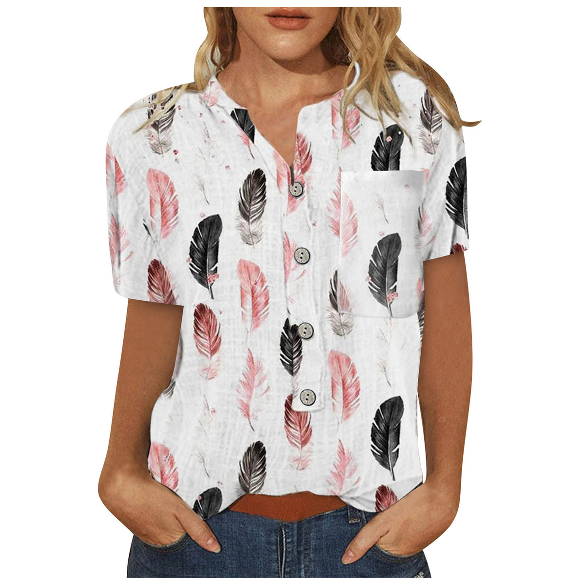 Women's Printed Loose Shirt Casual Village Leaf Tops