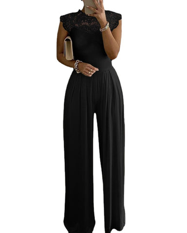 Solid Color Fashion Loose Casual Lace Jumpsuits