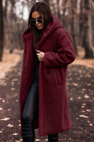 Women's Fashionable Long Solid Color Sleeve Woolen Coats