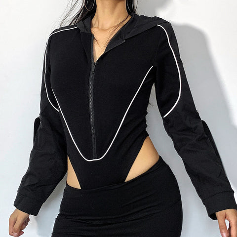 Contrast Patchwork Button Streamer Long Sleeve Jumpsuits