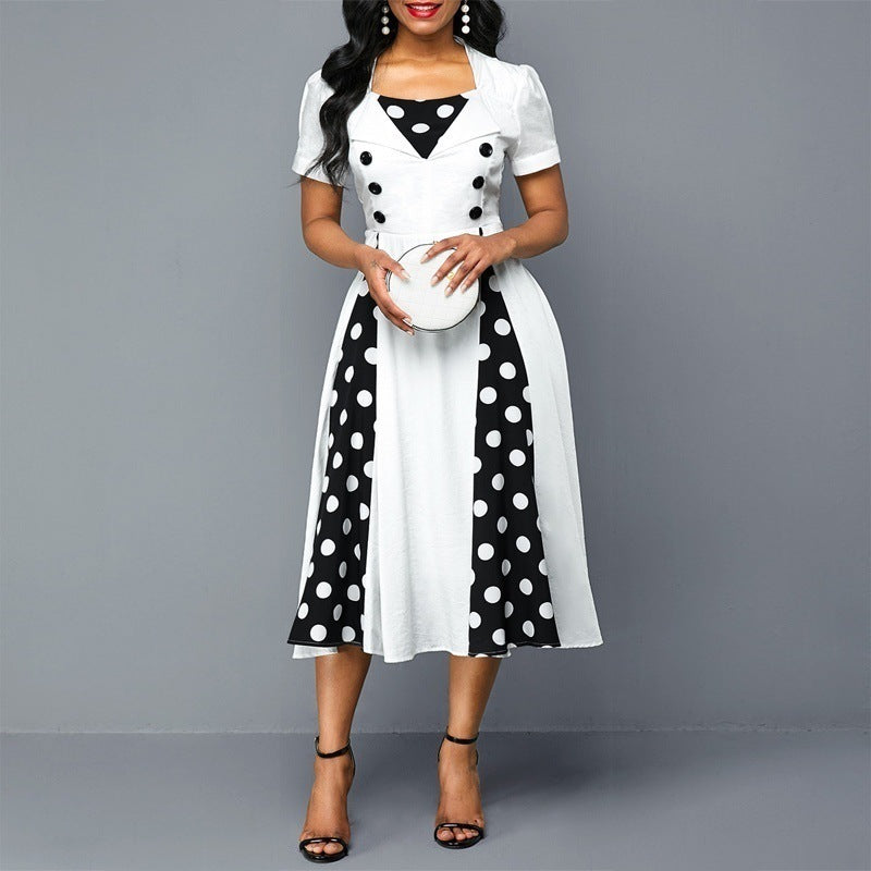 Women's V-neck Short-sleeved Printed Large Swing Retro Dresses