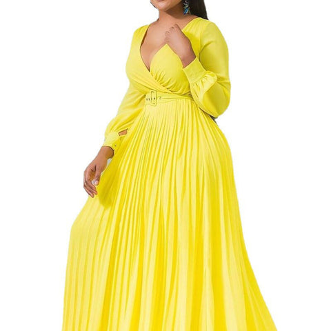 Yellow High Waist Slimming Solid Color Elegance Dresses