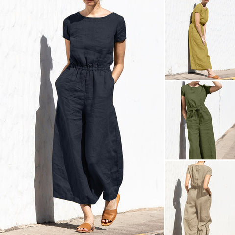 Women's Solid Color High Waist Sleeve Slimming Jumpsuits