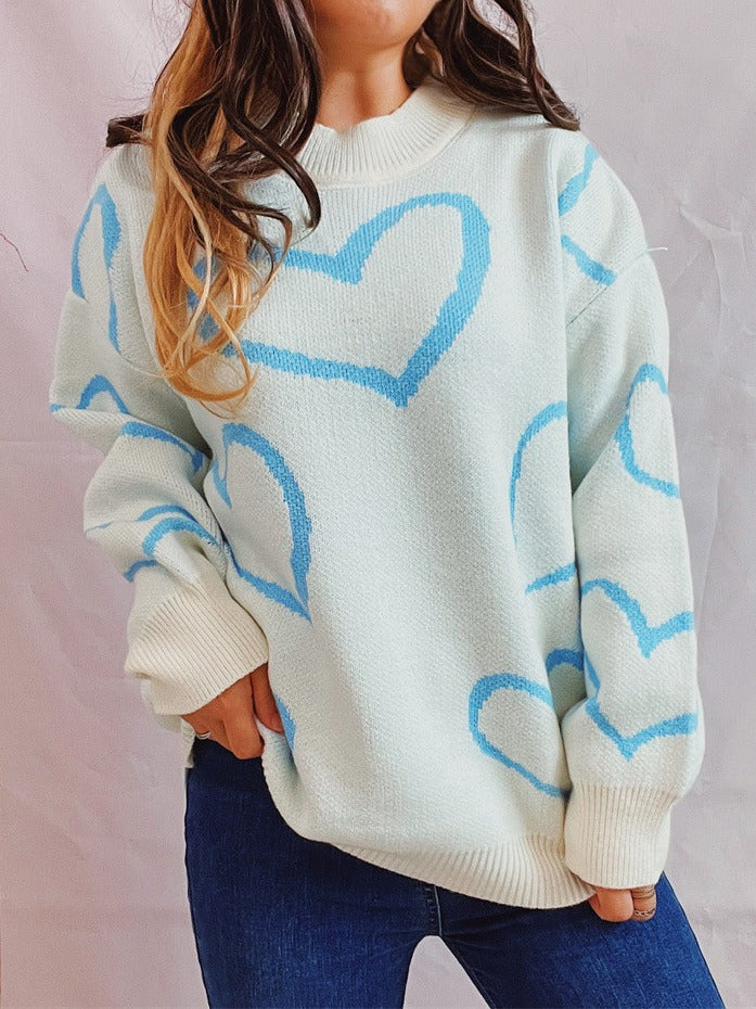 Women's Day Love Pattern Round Neck Long-sleeved Thickened Sweaters