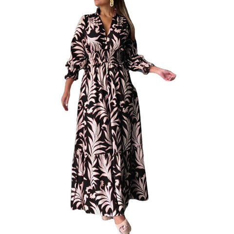 Long Waist-tight Pullover Bohemian Printed Sleeve Dresses
