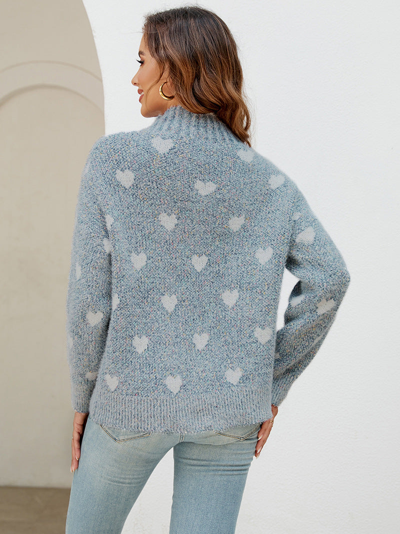 Women's Chenille Love Half Turtleneck Loose Sweaters