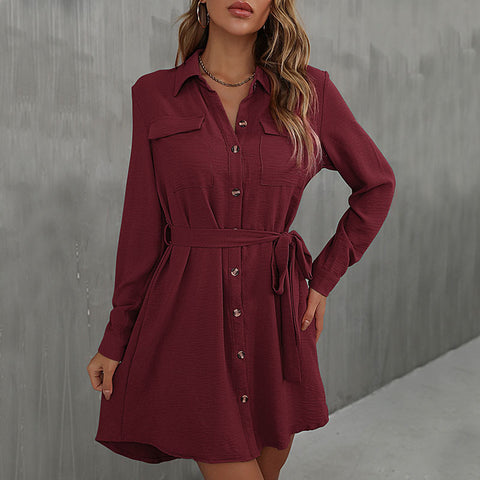 Early Autumn Fashion Dress Long-sleeved Red Lapel Dresses