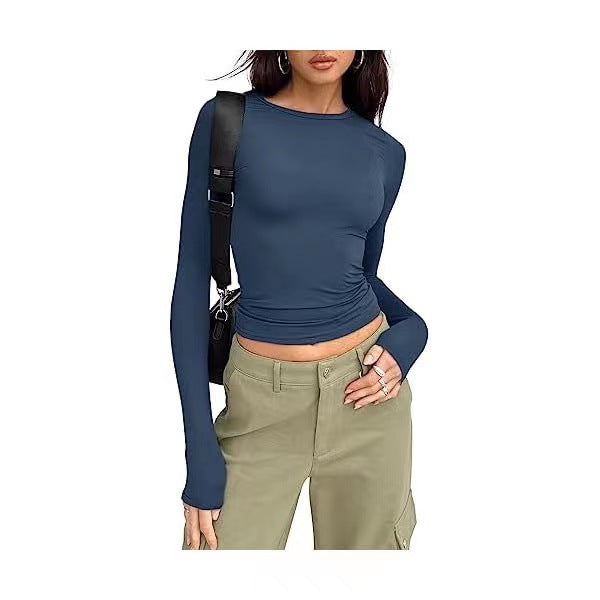 Women's Casual Long Sleeve T-shirt Solid Color Slim Pullover Street Blouses