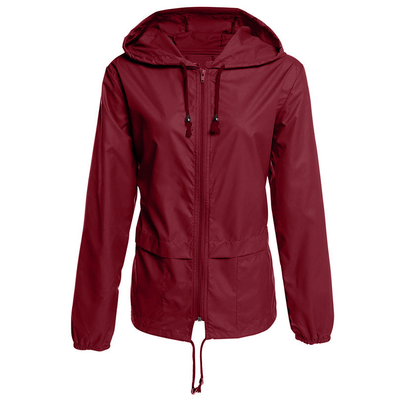 Women's Raincoat Zipper Hooded Lightweight Outdoor Thin Coats