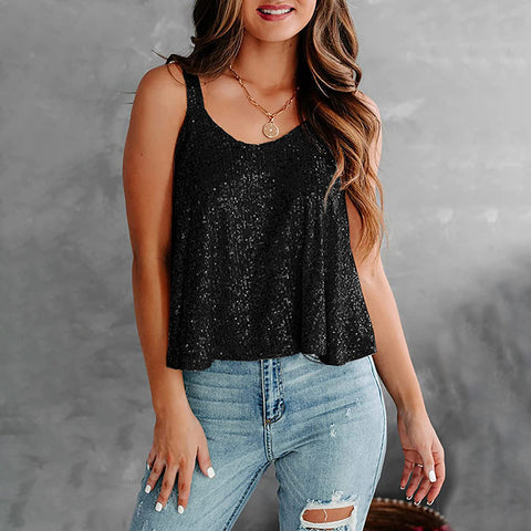 Women's Sleeveless Sequined Club Party Camisole Tops