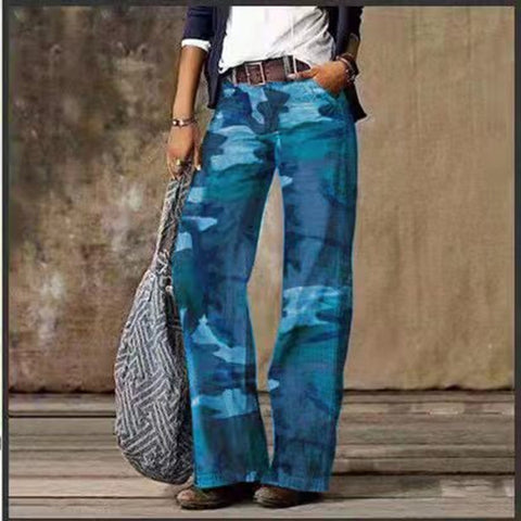 Women's Autumn Vintage Printed Sports Casual Trousers Pants